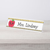 Aangepaste Cartoon Apple en Ruler van leraar Bureau Naambordje (Voorkant)