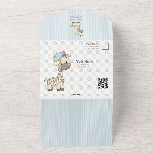 Aangepaste Cartoon Baby Giraffe Uitnodiging (Buitenkant)