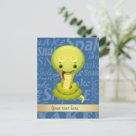 Aangepaste Cartoon Jaar van de Snake Word Art Feestdagenkaart (Staand voorkant)