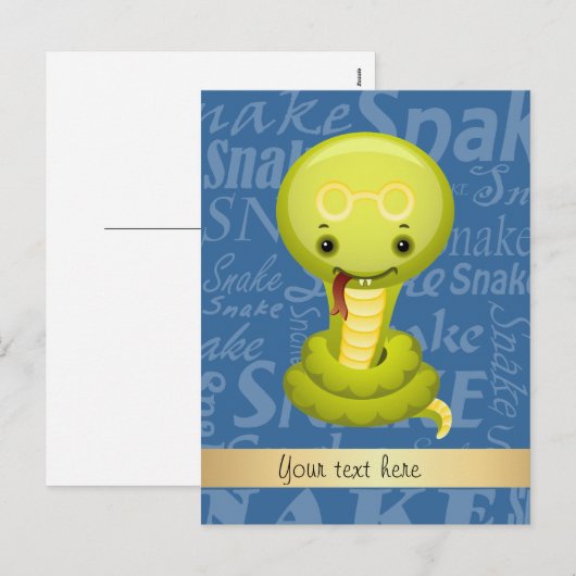 Aangepaste Cartoon Jaar van de Snake Word Art Feestdagenkaart (Voorkant / Achterkant)