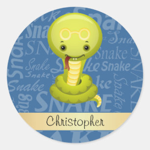 Aangepaste Cartoon Jaar van de Snake Word Art Ronde Sticker
