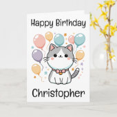 Aangepaste Cartoon kat en kleurrijke Verjaardag Kaart (Gele Bloem)