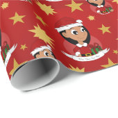 Aangepaste cartoon kerstmeisje cadeaupapier (Rol Hoek)