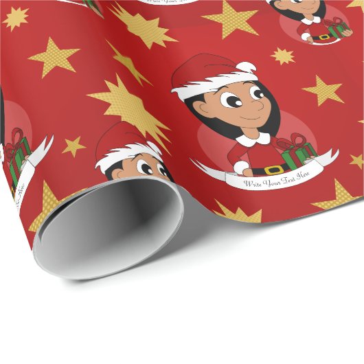 Aangepaste cartoon kerstmeisje cadeaupapier (Rol Hoek)