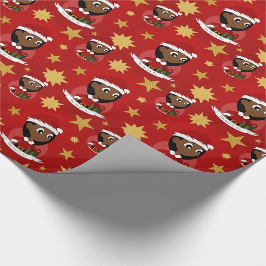 Aangepaste cartoon kerstmeisje cadeaupapier (Hoek)