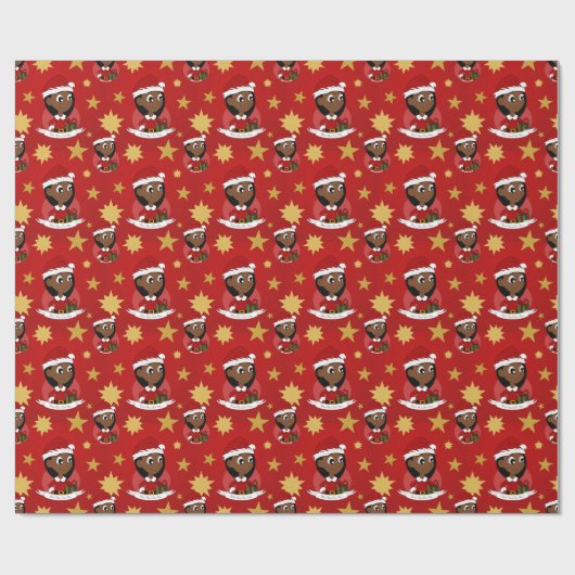 Aangepaste cartoon kerstmeisje cadeaupapier (Vlak)