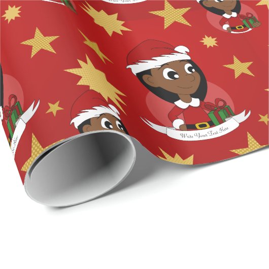 Aangepaste cartoon kerstmeisje cadeaupapier (Rol Hoek)