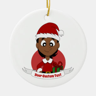 Aangepaste cartoon kerstmeisje keramisch ornament