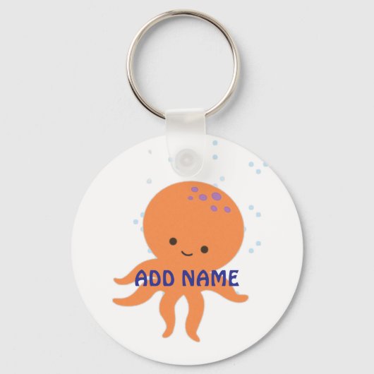 Aangepaste Cartoon Octopus met Naam Sleutelhanger (Voorkant)