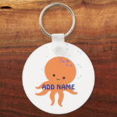 Aangepaste Cartoon Octopus met Naam Sleutelhanger (Voorkant)