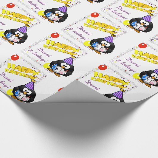 Aangepaste cartoon pinguïn verjaardag cadeau verpa cadeaupapier (Hoek)