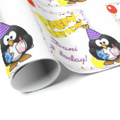 Aangepaste cartoon pinguïn verjaardag cadeau verpa cadeaupapier (Rol Hoek)