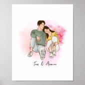 Aangepaste cartoon Valentijnsdag cadeau voor paar Poster (Voorkant)