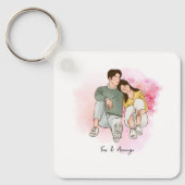 Aangepaste cartoon Valentijnsdag cadeau voor paar Sleutelhanger (Voorkant)