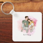 Aangepaste cartoon Valentijnsdag cadeau voor paar Sleutelhanger (Voorkant)