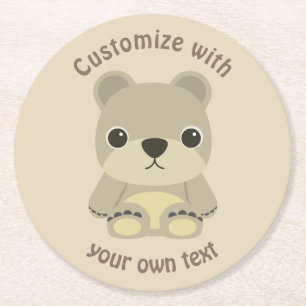 Aangepaste Cartoon voor tekstgeluid Teddy Bear Ronde Kartonnen Onderzetter