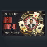 Aangepaste Casino Feest Banner, Vegas Feest Foto Spandoek<br><div class="desc">Breng de sensatie van Vegas naar je feest met deze aangepaste casino feest banner! Personaliseer met je foto, naam en evenementdetails om een opvallende decoratie te maken die perfect is voor verjaardagen, vrijgezellenfeesten of casino-avond evenementen. Ontworpen om op te vallen, maakt deze banner een geweldige achtergrond voor foto's, dessert tafels...</div>