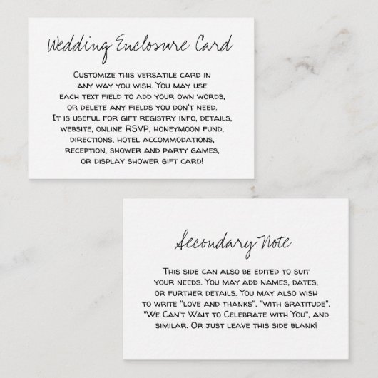 Aangepaste, Casual DIY Black & White Weddenschap Informatiekaartje (Voorkant / Achterkant)