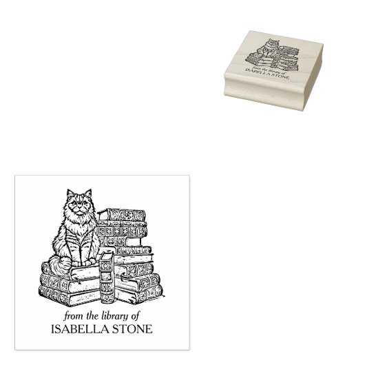Aangepaste Cat Bookplate Rubberstempel (Gestempeld)