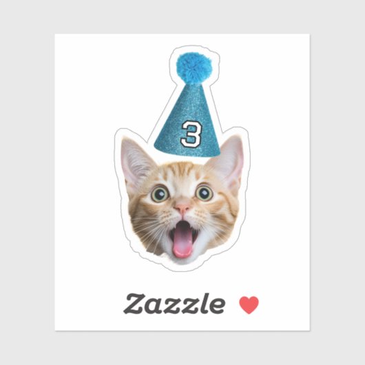 Aangepaste Cat Face Foto met Age Party Pet Verjaar Sticker (Vel)