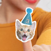 Aangepaste Cat Face Foto met Age Party Pet Verjaar Sticker
