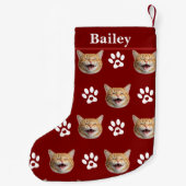Aangepaste Cat Face & Name Paw Print Kleine Kerstsok (Achterkant)