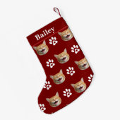 Aangepaste Cat Face & Name Paw Print Kleine Kerstsok (Achterkant (Hangend))