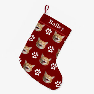 Aangepaste Cat Face & Name Paw Print Kleine Kerstsok