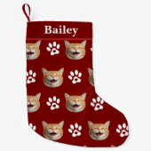 Aangepaste Cat Face & Name Paw Print Kleine Kerstsok (Voorkant)