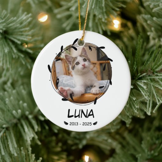 Aangepaste Cat Memorial Keepsake – Foto, naam en d Keramisch Ornament (Boom)