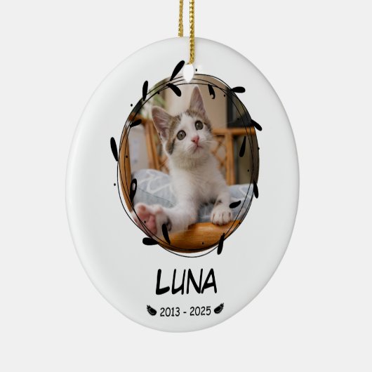 Aangepaste Cat Memorial Keepsake – Foto, naam en d Keramisch Ornament (Rechts)