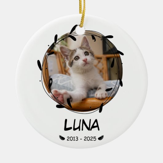 Aangepaste Cat Memorial Keepsake – Foto, naam en d Keramisch Ornament (Voorkant)
