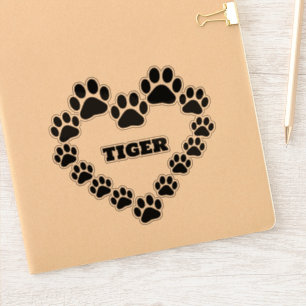 Aangepaste Cat Paw Print Hart Vinyl Cut Decal Sticker