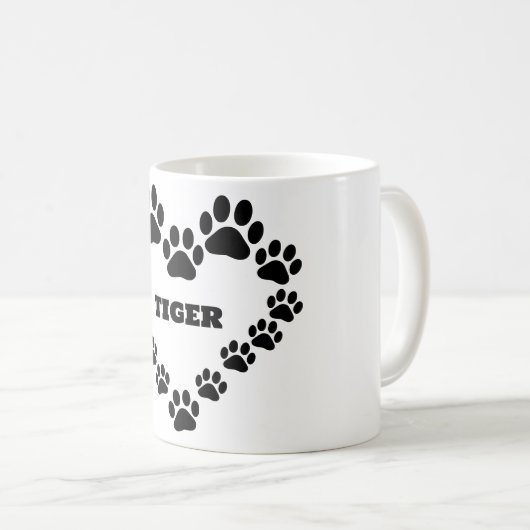 Aangepaste Cat Paw Print Heart Coffee Mok (Voorkant rechts)