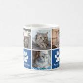 Aangepaste Cat Photo Collage Blue Paw Print Schatt Koffiemok (Center)