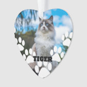 Aangepaste Cat Photo Hart Acryl Ornament met Naam (voorkant)