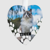 Aangepaste Cat Photo Hart Acryl Ornament met Naam (voorkant)