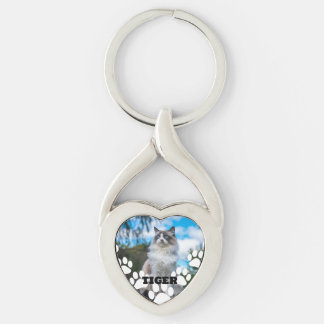 Aangepaste Cat Photo Hartvormige Sleutelhanger met