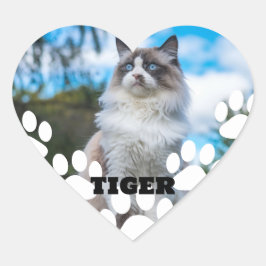Aangepaste Cat Photo Heart Sticker met naam