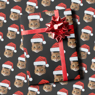 Aangepaste Cat Santa Hat Gezicht Cadeaupapier