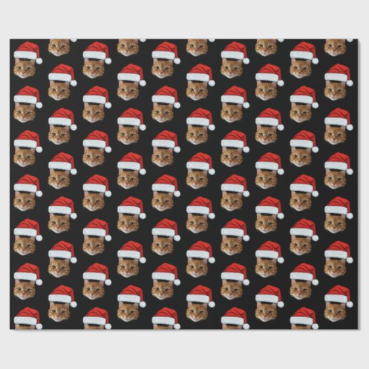 Aangepaste Cat Santa Hat Gezicht Cadeaupapier (Vlak)