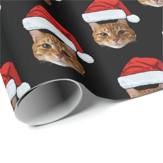 Aangepaste Cat Santa Hat Gezicht Cadeaupapier (Rol Hoek)