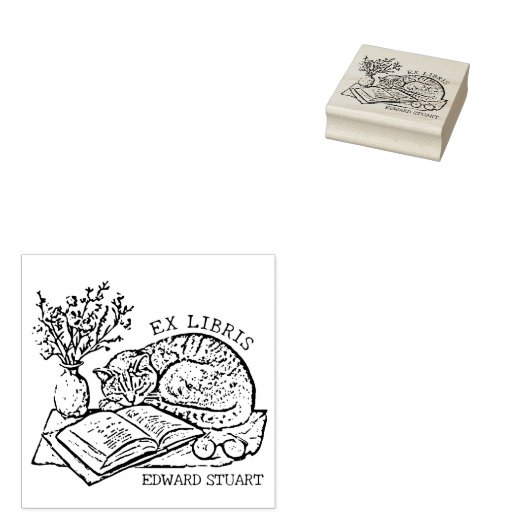 Aangepaste  Cat Sleeping Bookplate Rubberstempel (Gestempeld)