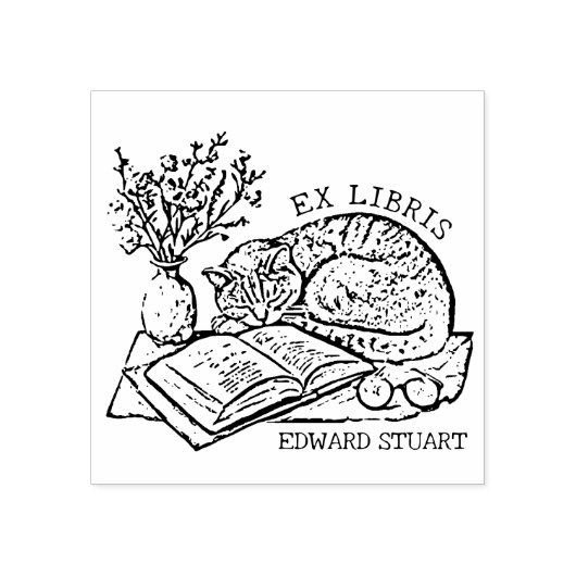 Aangepaste Cat Sleeping Bookplate Rubberstempel (Afrduk)