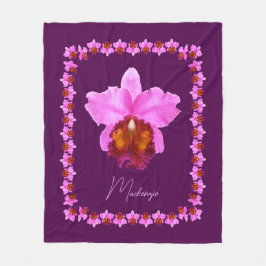 Aangepaste Cattleya Orchid Motif Print Fleece Deken