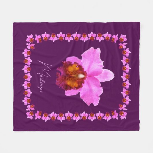 Aangepaste Cattleya Orchid Motif Print Fleece Deken (Voorkant (Horizontaal))