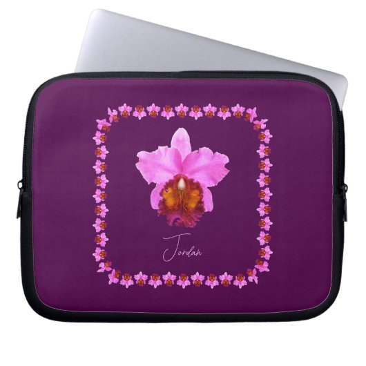 Aangepaste Cattleya Orchid Motif Print Laptop Sleeve (Voorkant)