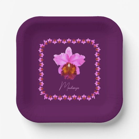 Aangepaste Cattleya Orchid Motif Print Papieren Bordje (Voorkant)
