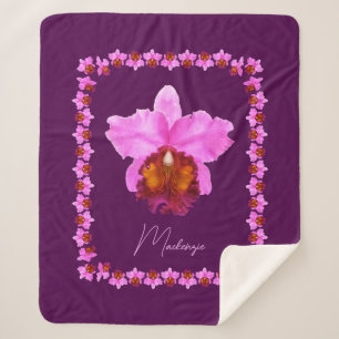 Aangepaste Cattleya Orchid Motif Print Sherpa Deken