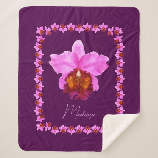 Aangepaste Cattleya Orchid Motif Print Sherpa Deken (Voorkant)